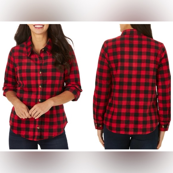Riders by Lee Red & Black Plaid Flannel Long Sleeve Button-Up Shirt Size S NWOT - Picture 1 of 8